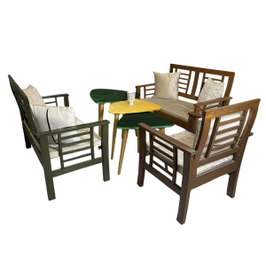 Solid Keeker Wood 5-Seater Sofa Set with Nesting Tables