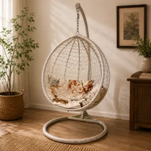 Rattan hanging egg chair with stand