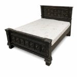 Antique Carved Wooden Bed with Repeating Floral Panels