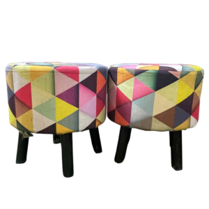 Geometric Print Wooden Stools (Set of 2)