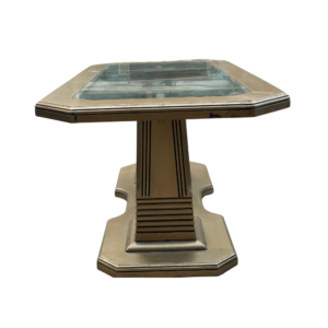 Golden Pedestal Dining Table with Glass Top