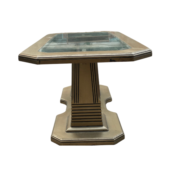 Golden Pedestal Dining Table with Glass Top