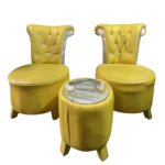 Yellow Tufted Chair Set with Mirror Top Table