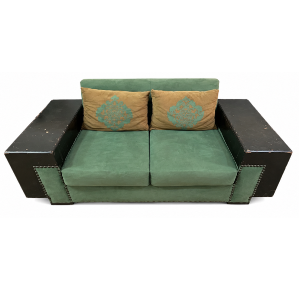 Sage Green Sofa Set with Wooden Block Arms