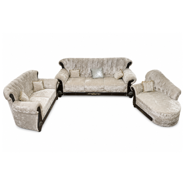 Cream Velvet Sofa Set with Chaise Lounge