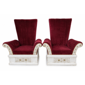 Regal High-Back Throne Chairs with Carved White Base