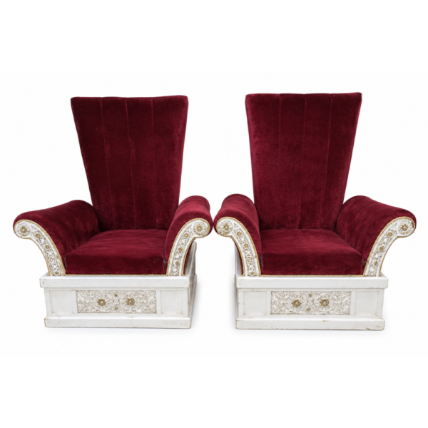Regal High-Back Throne Chairs with Carved White Base