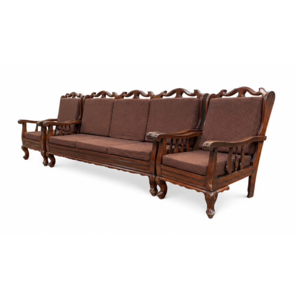 Carved Wood Sofa Set with Scroll Backrest