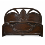 Dark Wood Carved Bed with Flower Design Headboard