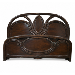 Dark Wood Carved Bed with Flower Design Headboard