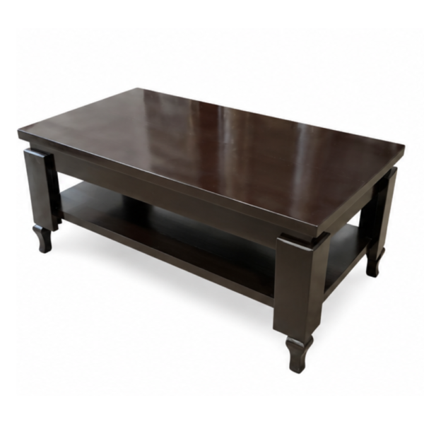Dark Wood Coffee Table with Bottom Shelf