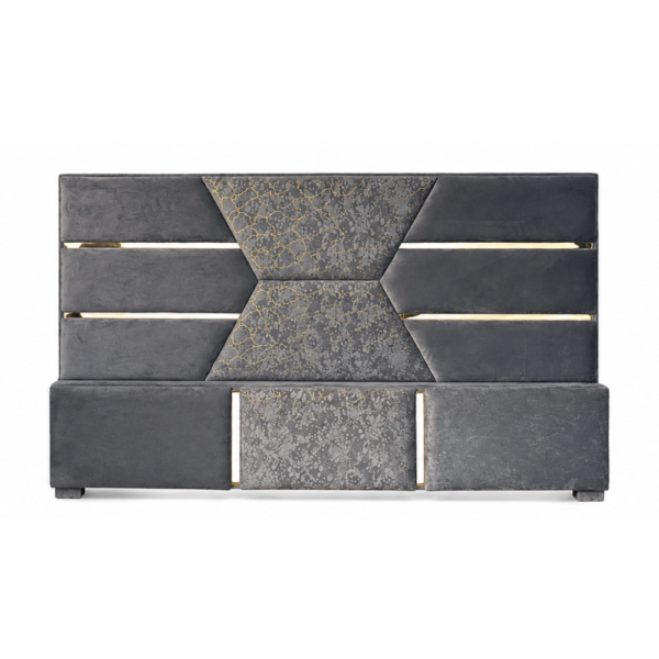 Charcoal Velvet Panel Bed with Gold Strip Detailing