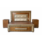 Walnut Panel Bed Set with Ornate Gold Trim