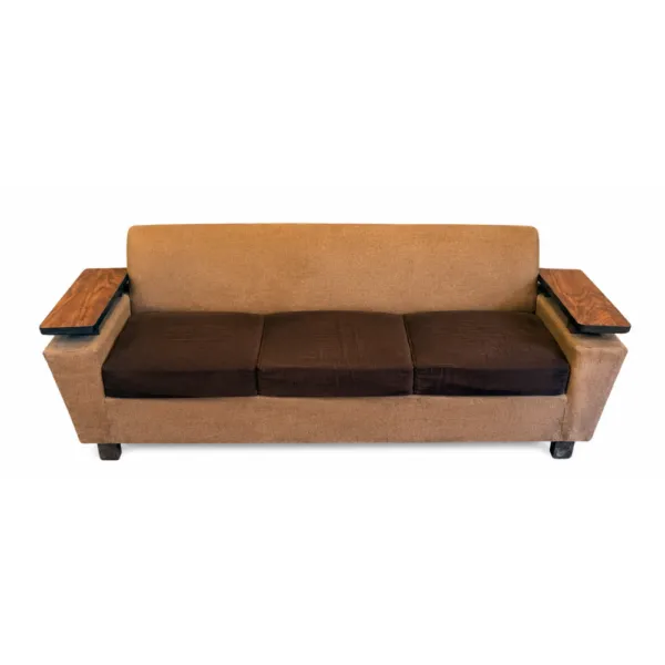 Tan Fabric Sofa Set with Console and Coffee Table
