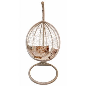 White Rattan Hanging Egg Chair with Stand