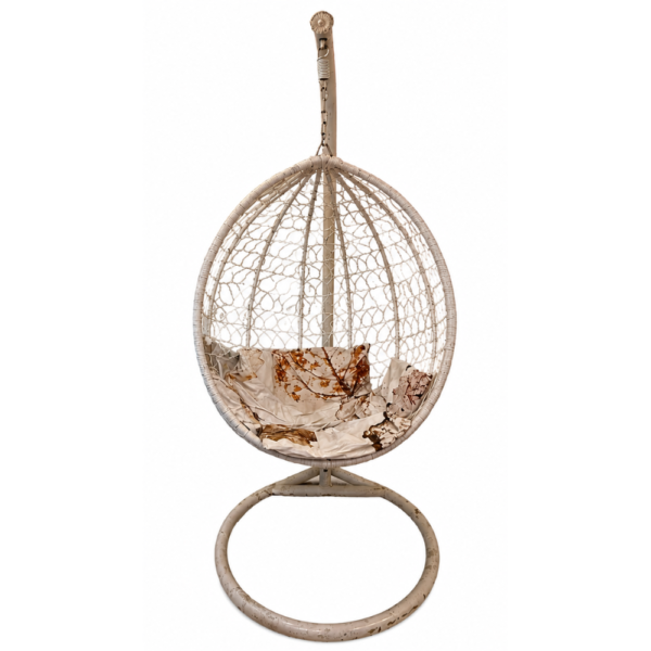 White Rattan Hanging Egg Chair with Stand