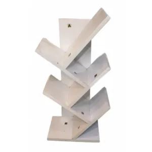 White geometric shelf unit and hand-painted wall mirror