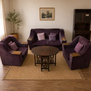 Purple velvet sofa set with 2 seater and 1 seater sofas
