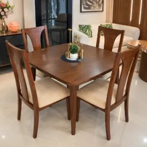 Glossy wood dining table set with 4 chairs