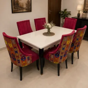 White gloss dining table set with 4 chairs