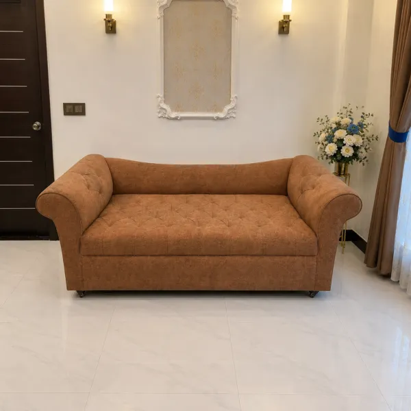 Tan Channel Tufted Single Sofa