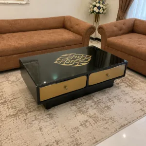 Black glossy center table with mirrored top