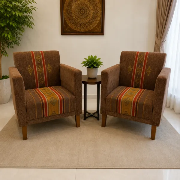 Brown Kilim Pattern Accent Chairs