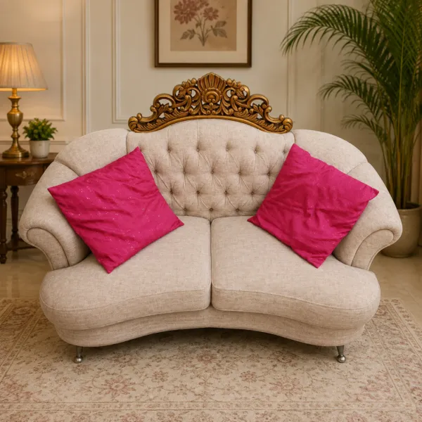 Beige Tufted Curved 2 Seater Sofa