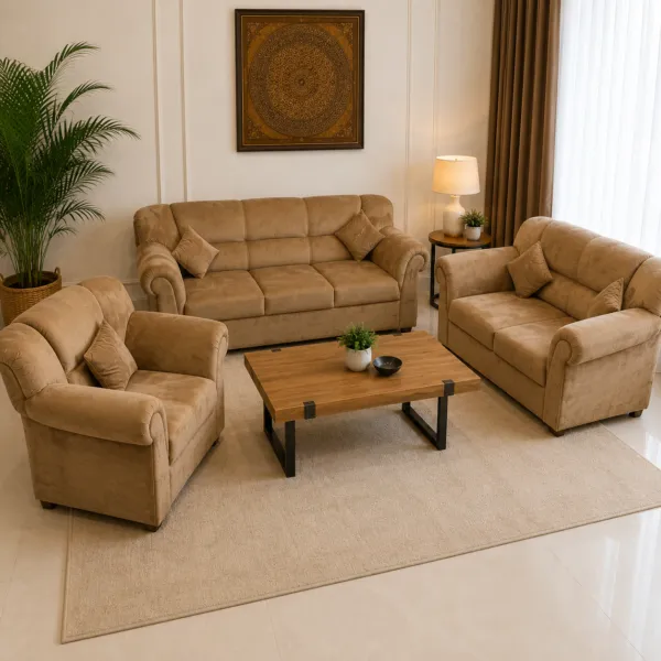 Tan Suede 6 Seater Sofa Set