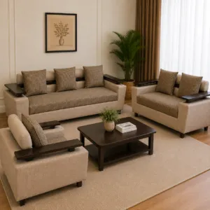 Taupe Woven 6 Seater Sofa Set 3 Piece