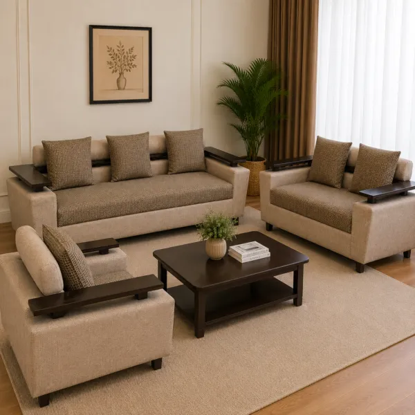 Taupe Woven 6 Seater Sofa Set