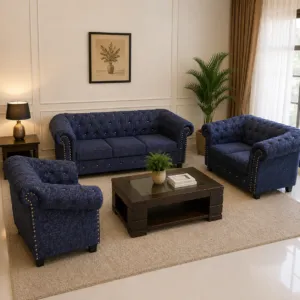 Navy Tufted 6 Seater Sofa Set 3 Piece