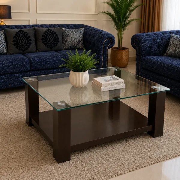 Wood Glass Top Nesting Table Set