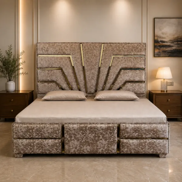King Size Upholstered Bed with Sunburst Headboard