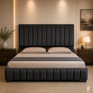 King Size Upholstered Bed with Channel Tufted Headboard