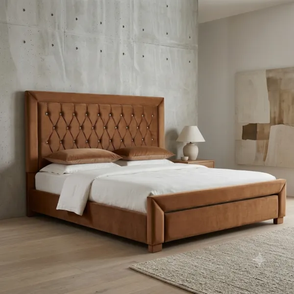 King Size Bed with Crystal Tufted Headboard