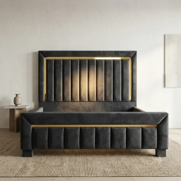 King Size Upholstered Bed with Channel Tufted Headboard