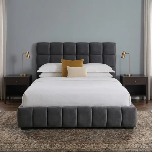 Tufted Grey Fabric Bed