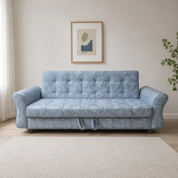 Grey Fabric Sofa Cum Bed with Fold Out Design