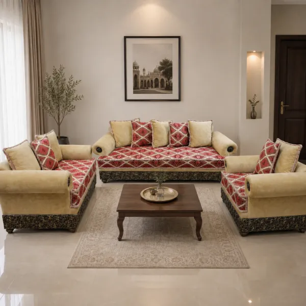 Red and Cream 3+2+1 Sofa Set