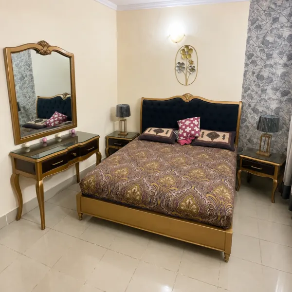 Gold and Black Bed Set with Dressing Table