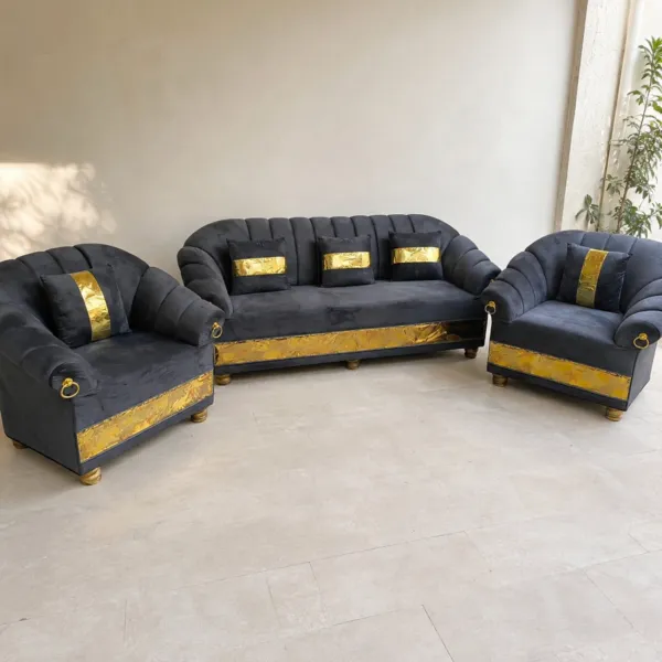 Black Velvet Gold Trim Sofa Set