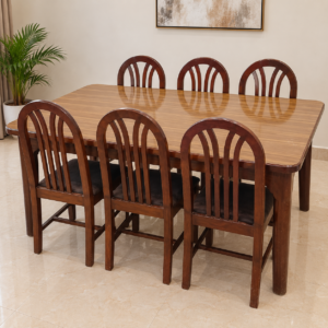 Arched Spindle Back Dining Table Set with 6 Chairs