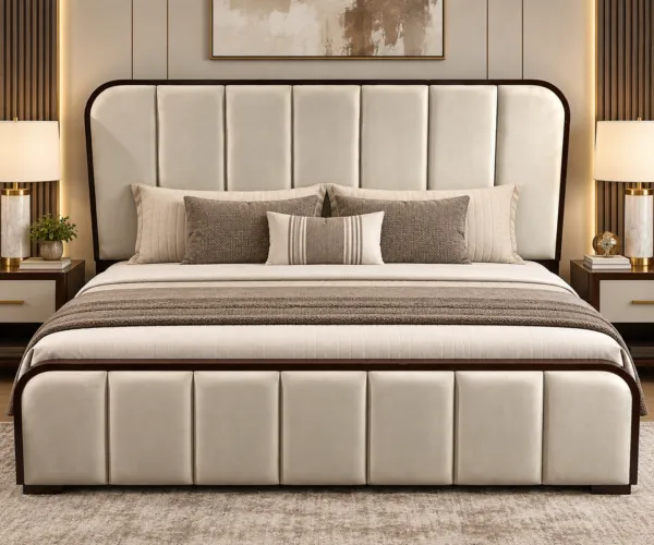 Channel Tufted Ivory Velvet Bed Frame