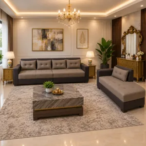 Tan Fabric Sofa and Chaise Lounge Set