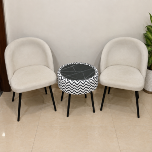 Chevron Print Accent Chairs with Round Coffee Table