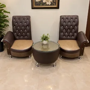 Crystal Tufted Accent Chairs with Round Glass Table