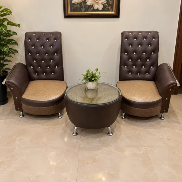 Crystal Tufted Chairs with Round Glass Table