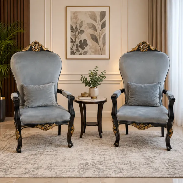 Grey Velvet Floral Crest Accent Chairs Set of 2