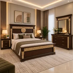 Mahogany Bed Set With Sunburst Medallion